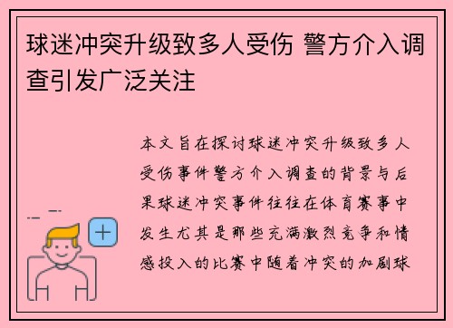 球迷冲突升级致多人受伤 警方介入调查引发广泛关注