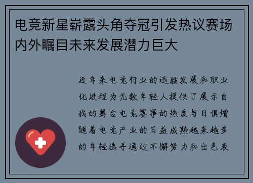 电竞新星崭露头角夺冠引发热议赛场内外瞩目未来发展潜力巨大
